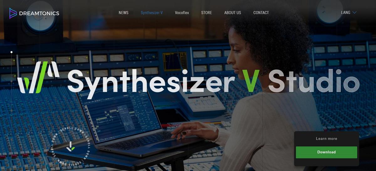 Presentation of the synthesizer v tool's homepage to guide user to the right website