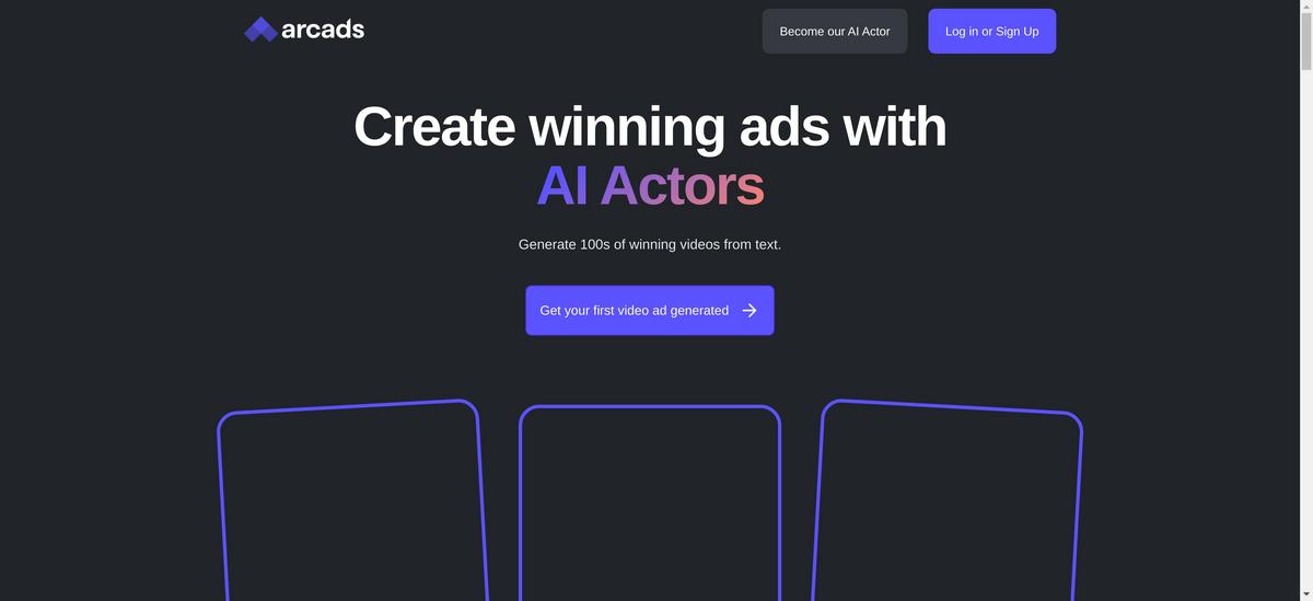 Presentation of the arcads ai tool's homepage to guide user to the right website