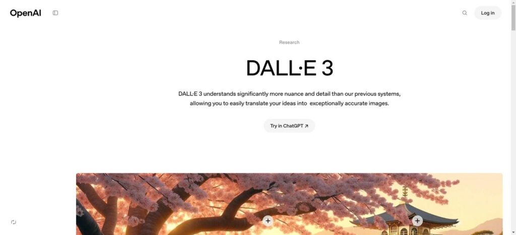 Presentation of the dall e 3 tool's homepage to guide user to the right website